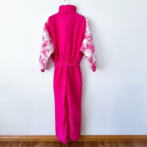 Etirel Vintage 1980s/90s Abstract Retro Pink Women’s Ski One Piece Snowsuit - Picture 2 of 16